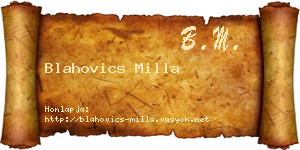 Blahovics Milla névjegykártya